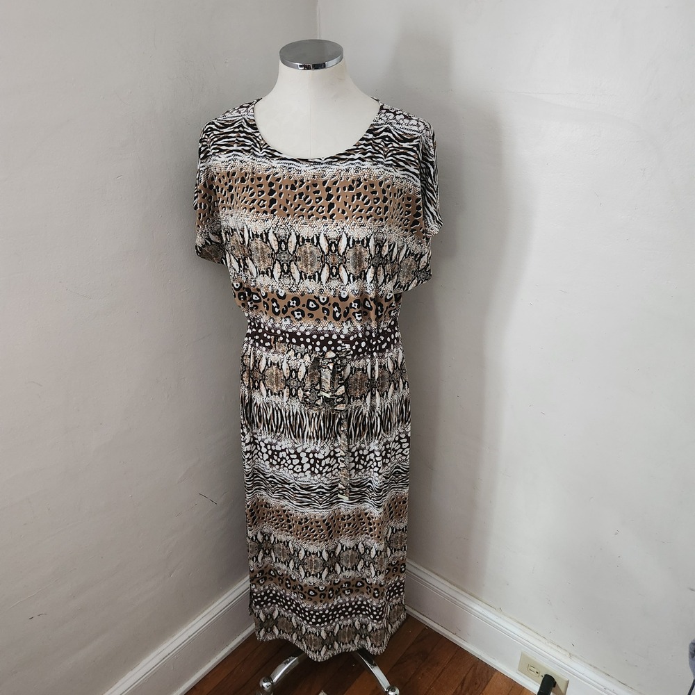 Rafaella Womens Animal Print Maxi Dress Mixed Leopard Zebra Snakeskin Brown M